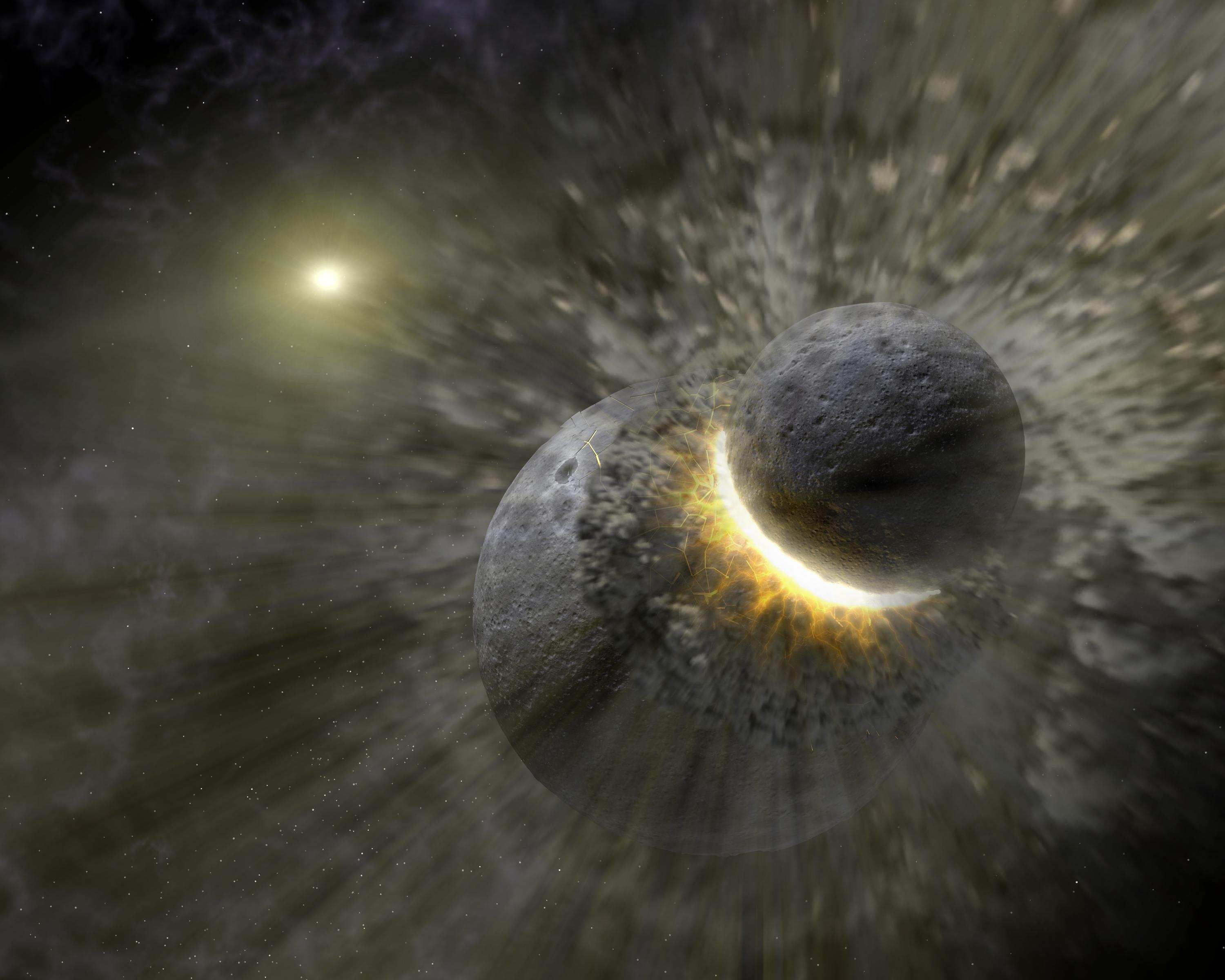 Artist's concept of a massive collision of objects around Vega producing a disk of dust.