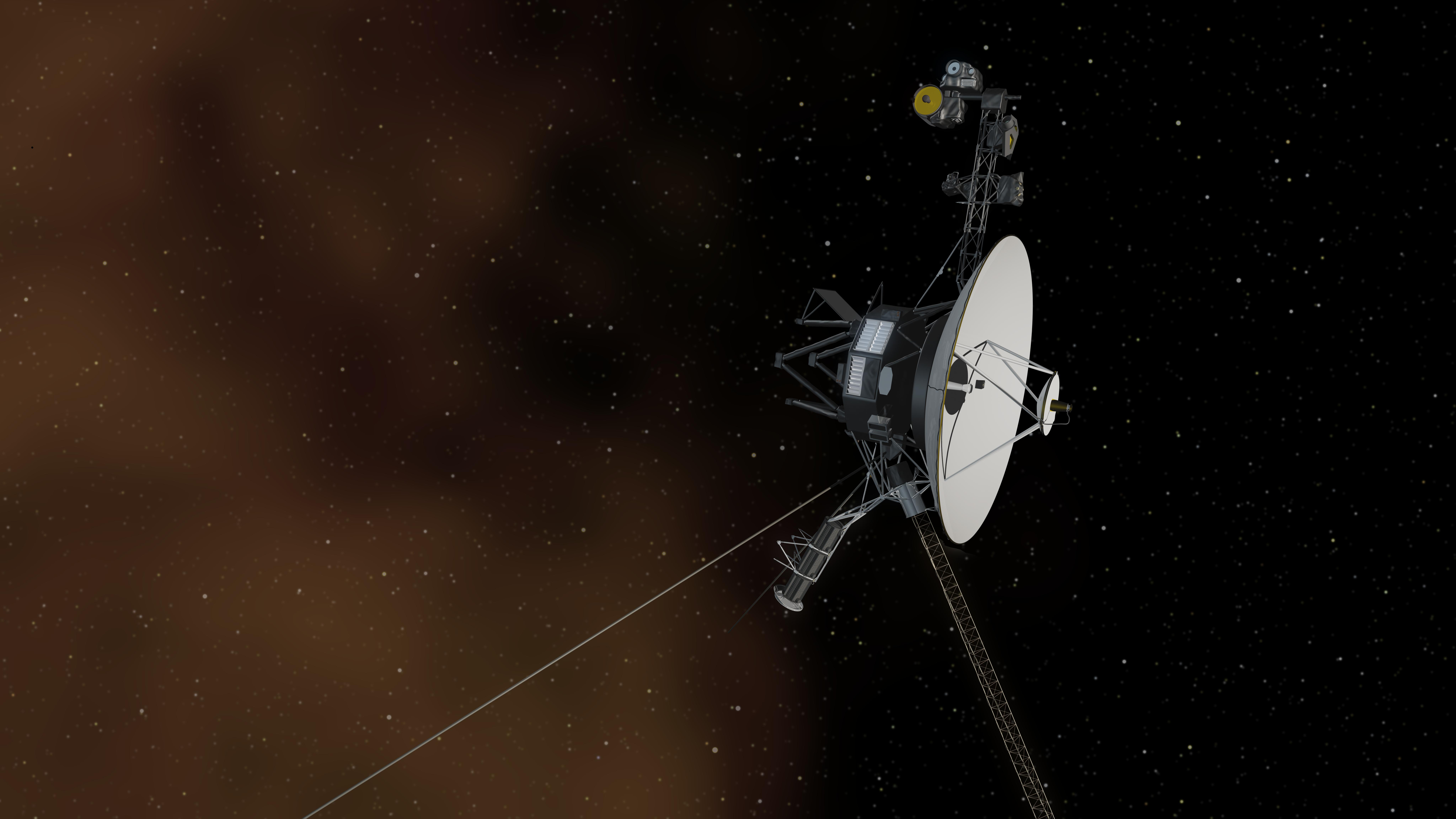 Artist's concept of Voyager 1 entering interstellar space, the cold void between the stars.