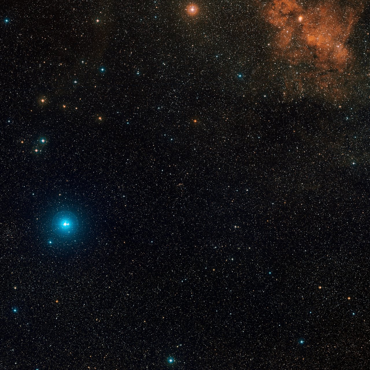 Digitized Sky Survey two-colour image of the region around Cassiopeia A