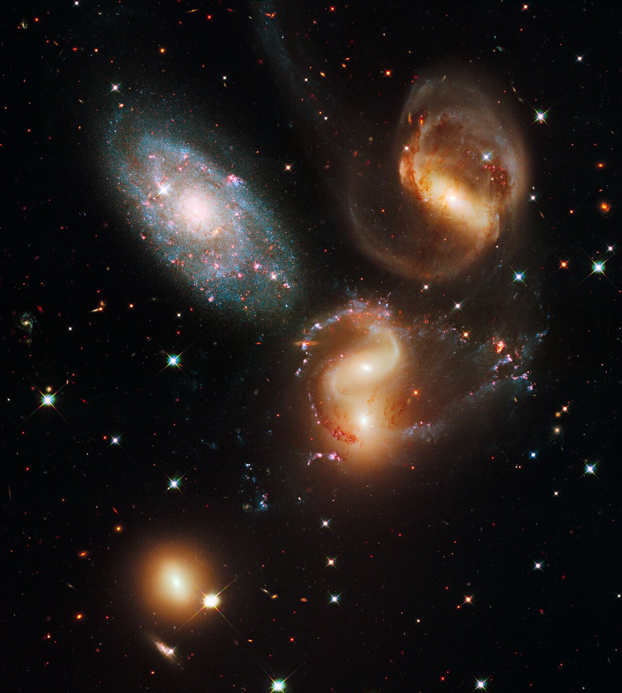 Hubble image of Stephan's Quintet galaxies in Pegasus.