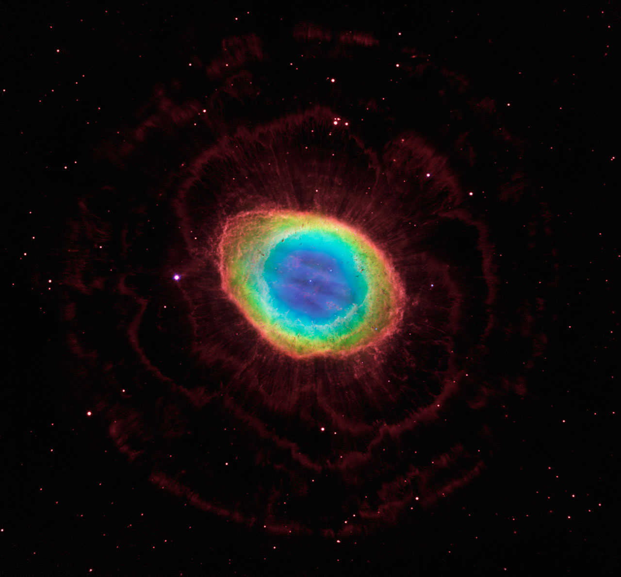 Wide field Hubble and Large Binocular Telescope composite of Ring Nebula