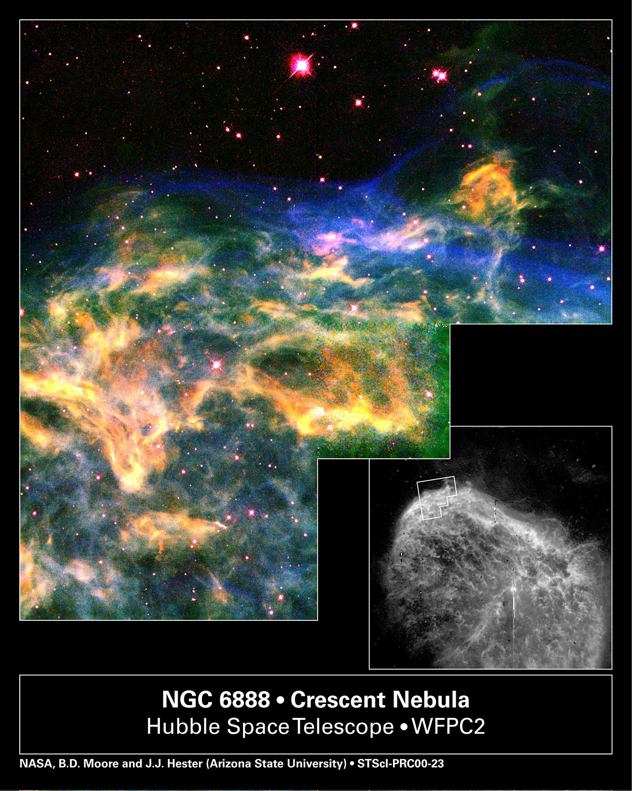 Hubble image of the Crescent Nebula NGC 6888 in Cygnus.
