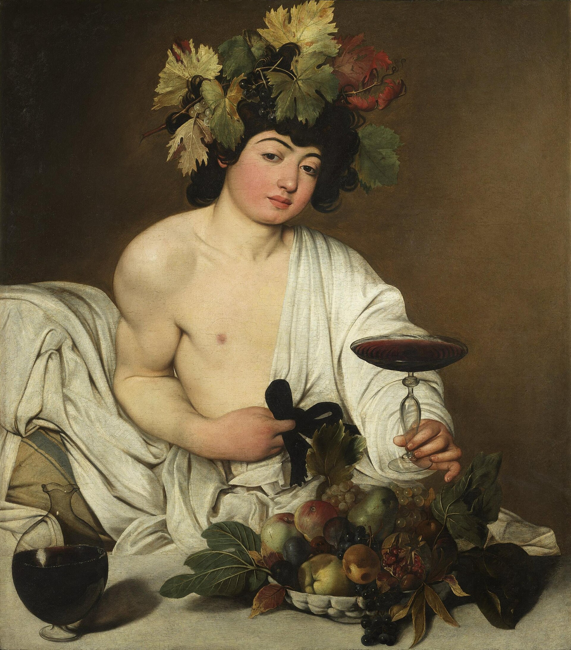Bacchus crowned with vine leaves, holding a wine cup