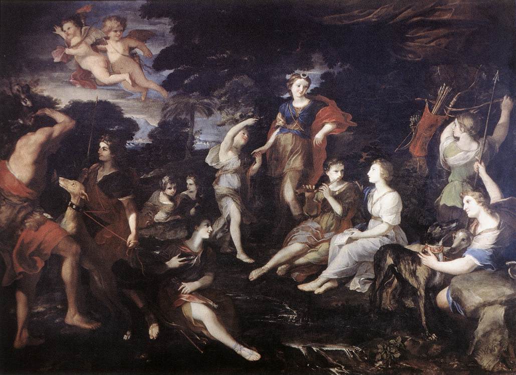 Diana as huntress with bow and crescent moon