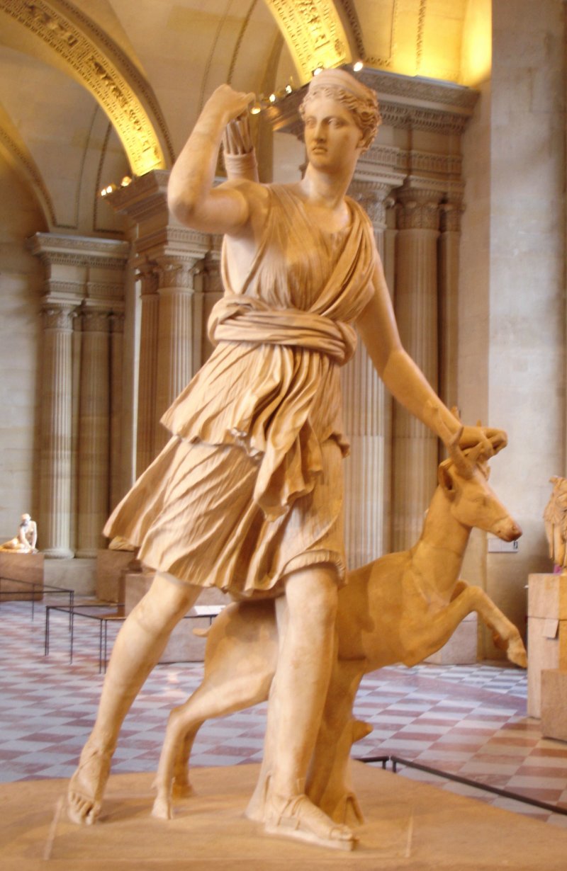 The Diana of Versailles, marble statue of the huntress with a hind