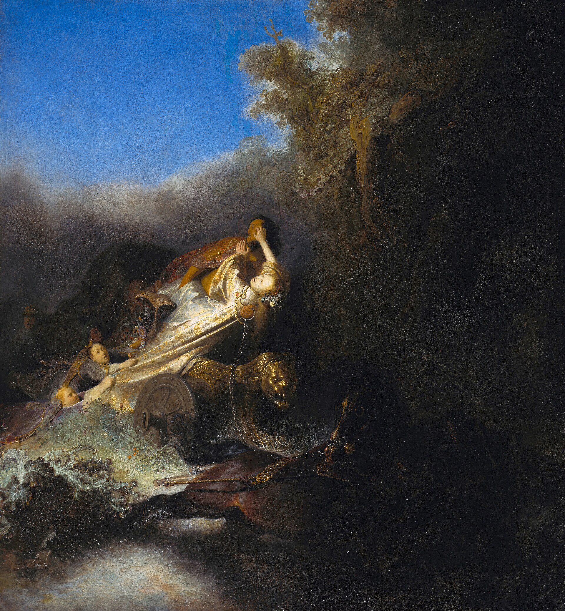 Pluto dragging Proserpina into his chariot at full gallop