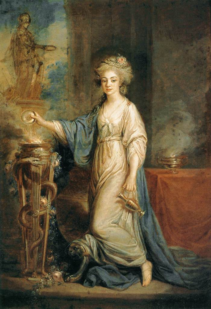 A Vestal Virgin tending the perpetual fire