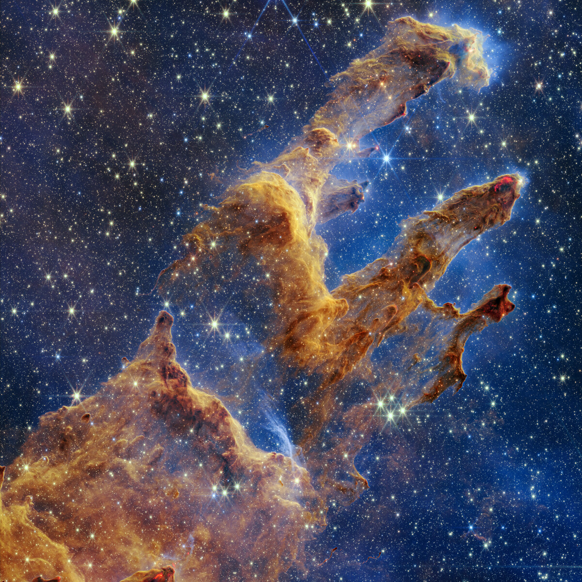 The Pillars of Creation as seen by the James Webb Space Telescope in near-infrared light